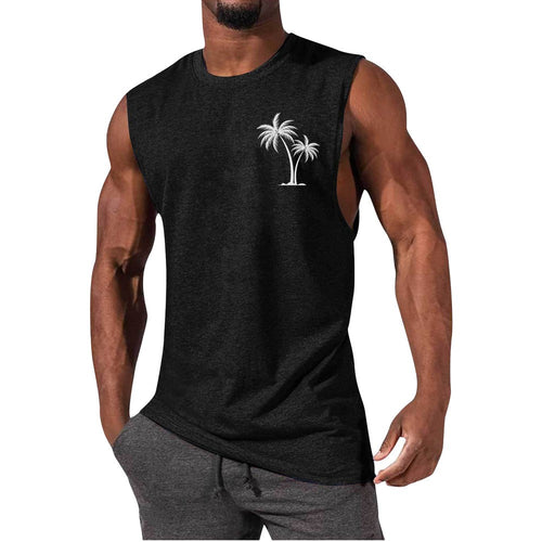 Coconut Tree Embroidery Vest Summer Beach Tank Tops Workout Muscle Men Sports Fitness T-shirt — vue 2 — AZOTH