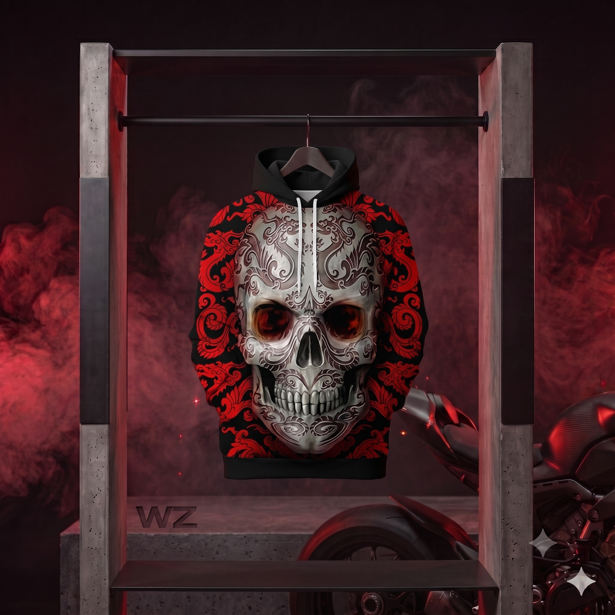 Hoodie Dragon Rouge Skull