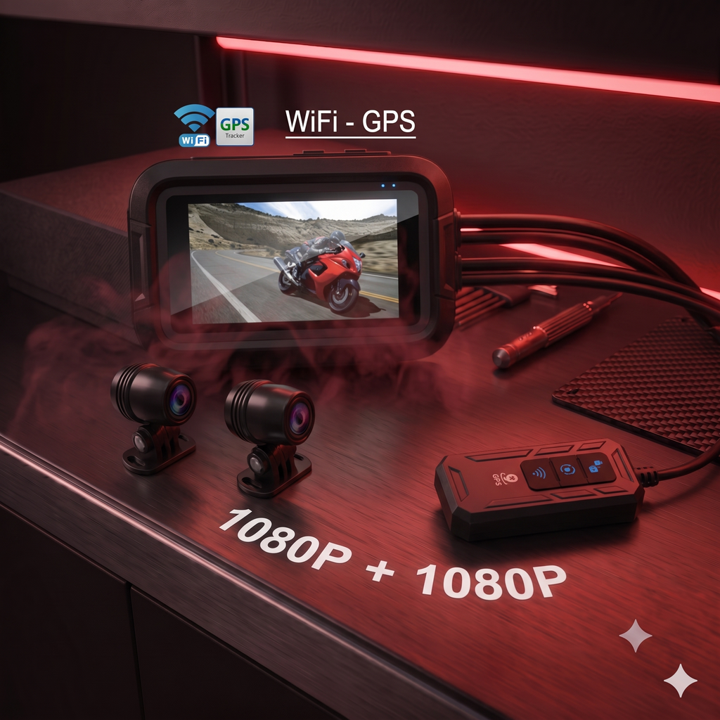 Dashcam Moto 1080P Avant/Arrière GPS