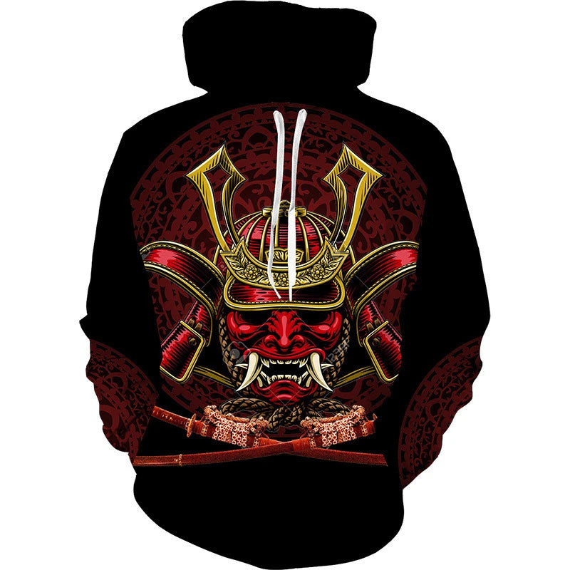 Hoodie Anime 3D Noir Samouraï