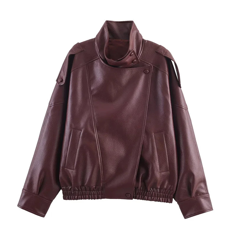 Veste Femme Simili-Cuir Noir Biker