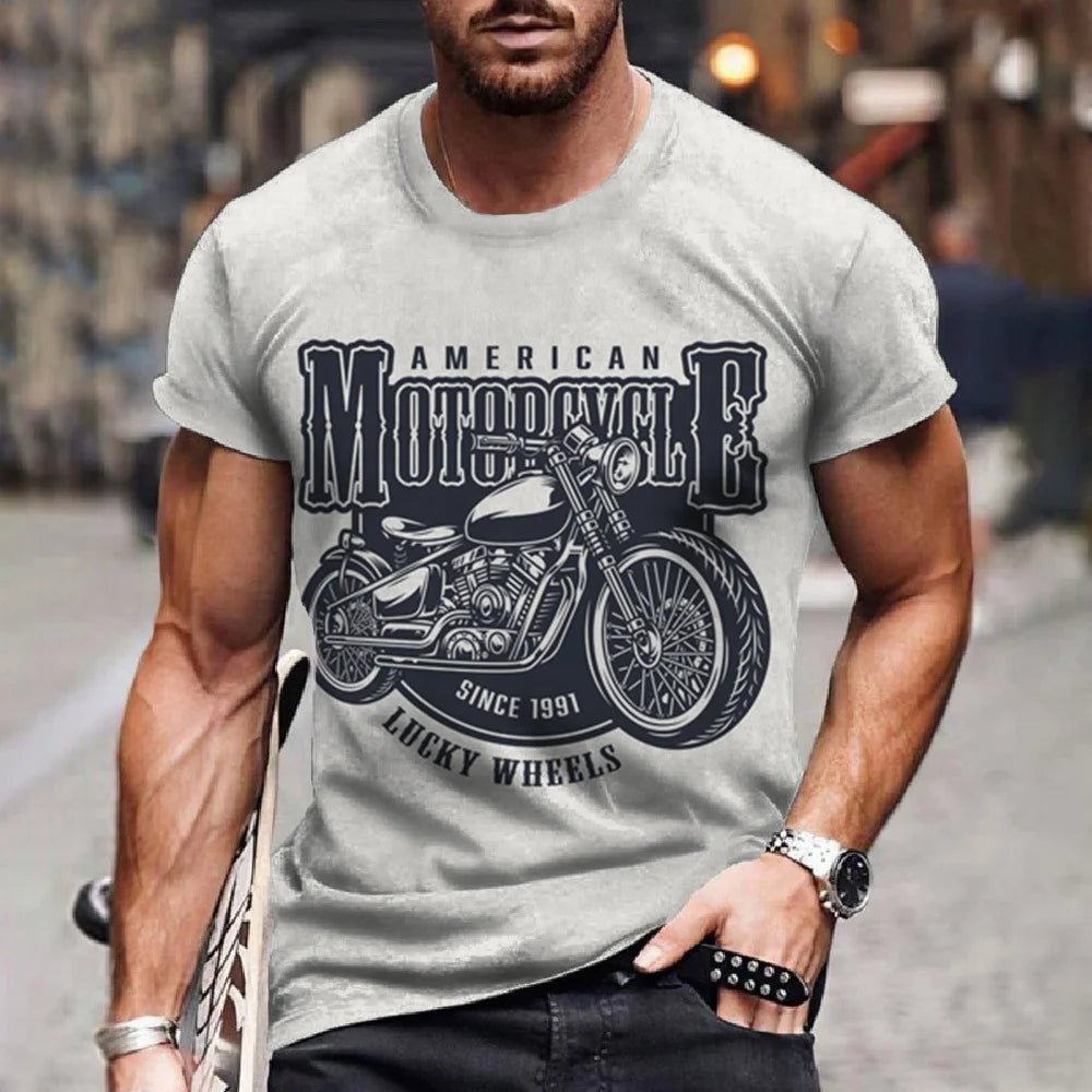 T-Shirt Rétro Moto Oversize Homme