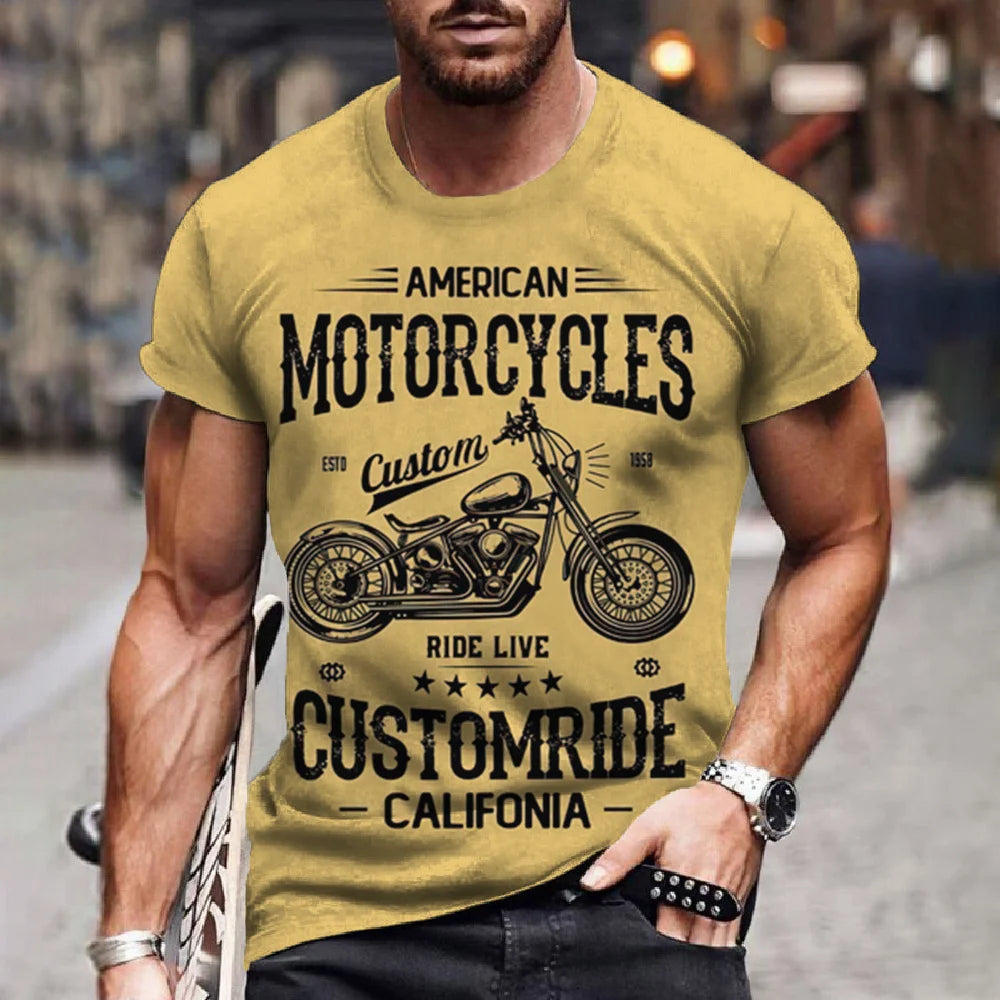 T-Shirt Rétro Moto Oversize Homme