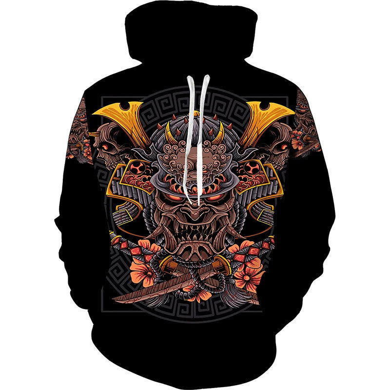 Hoodie Anime 3D Noir Samouraï