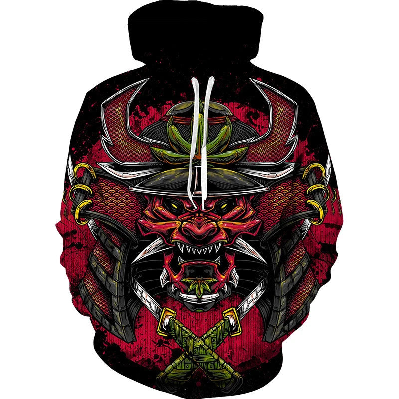 Hoodie Anime 3D Noir Samouraï
