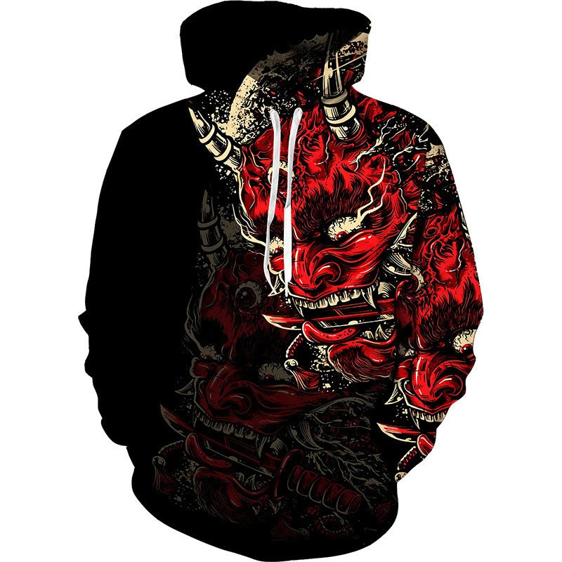 Hoodie Anime 3D Noir Samouraï