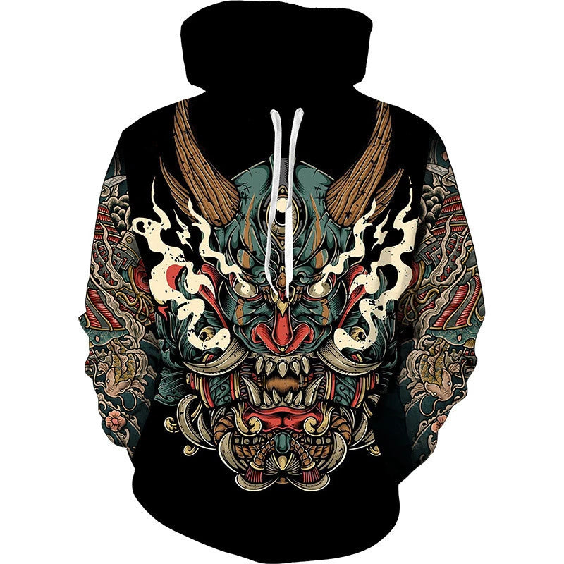 Hoodie Anime 3D Noir Samouraï