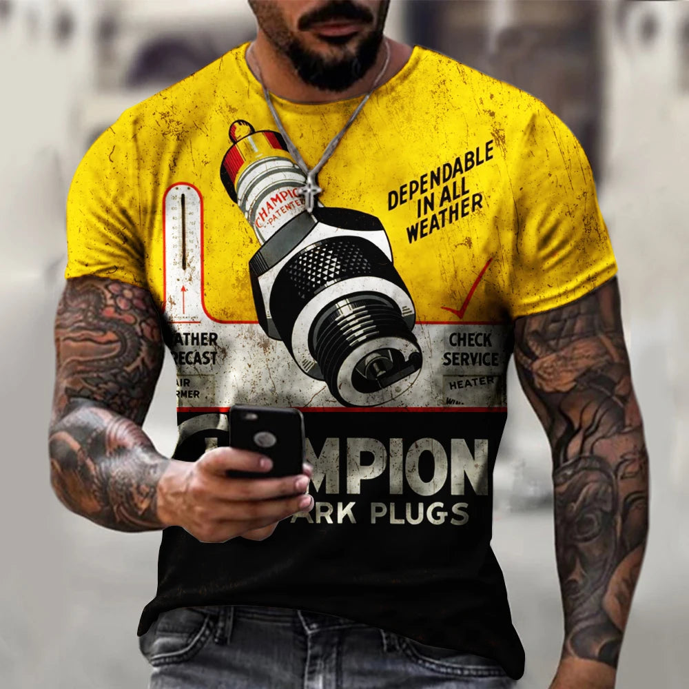 T-Shirt Rétro Moto Oversize Homme