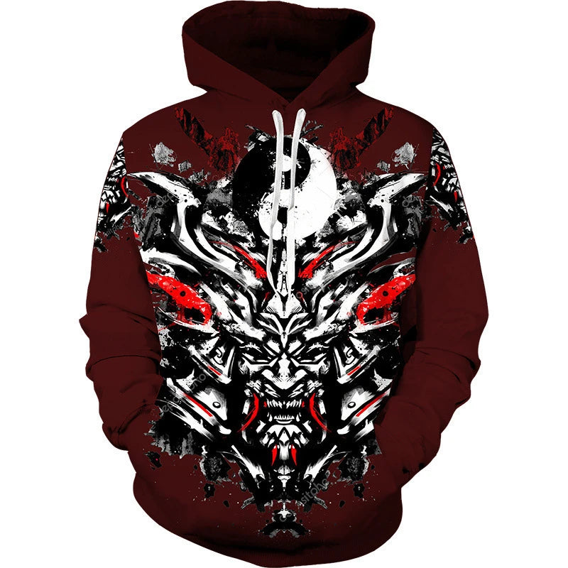 Hoodie Anime 3D Noir Samouraï