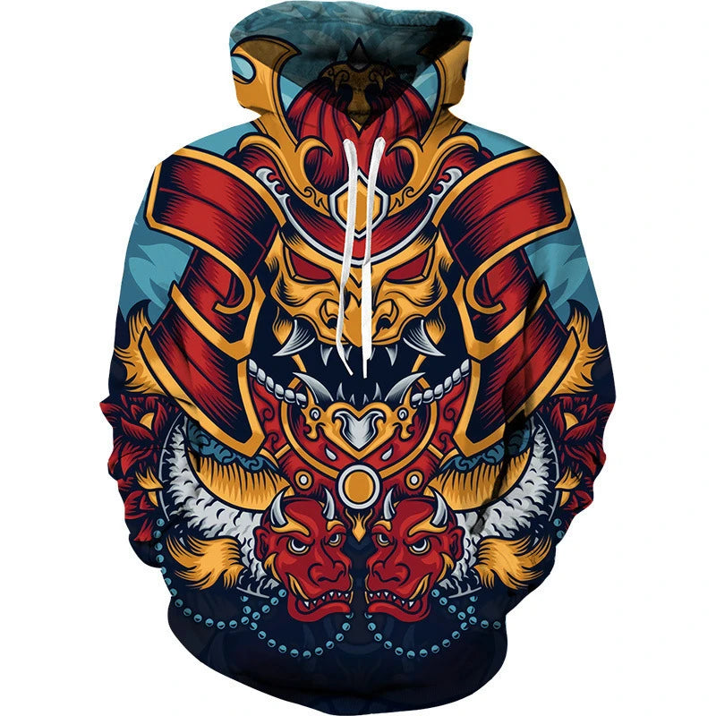 Hoodie Anime 3D Noir Samouraï