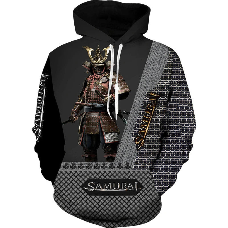 Hoodie Anime 3D Noir Samouraï