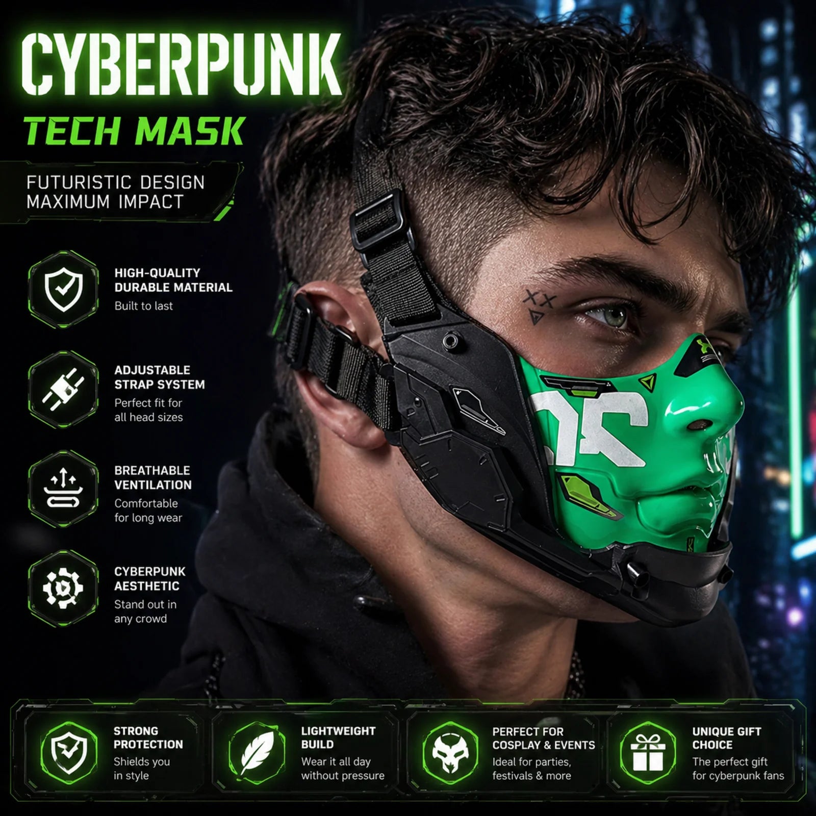 Masque Demi-Visage Mecha Cyberpunk