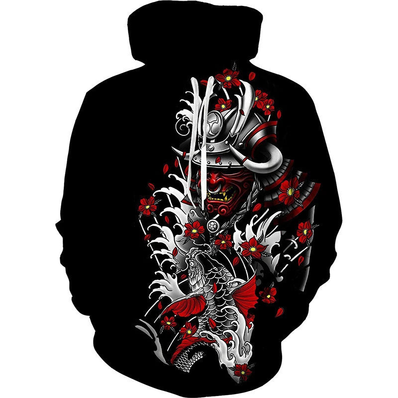 Hoodie Anime 3D Noir Samouraï