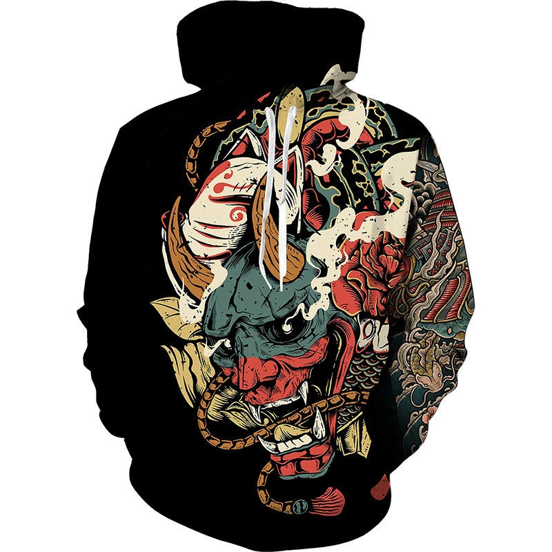 Hoodie Anime 3D Noir Samouraï
