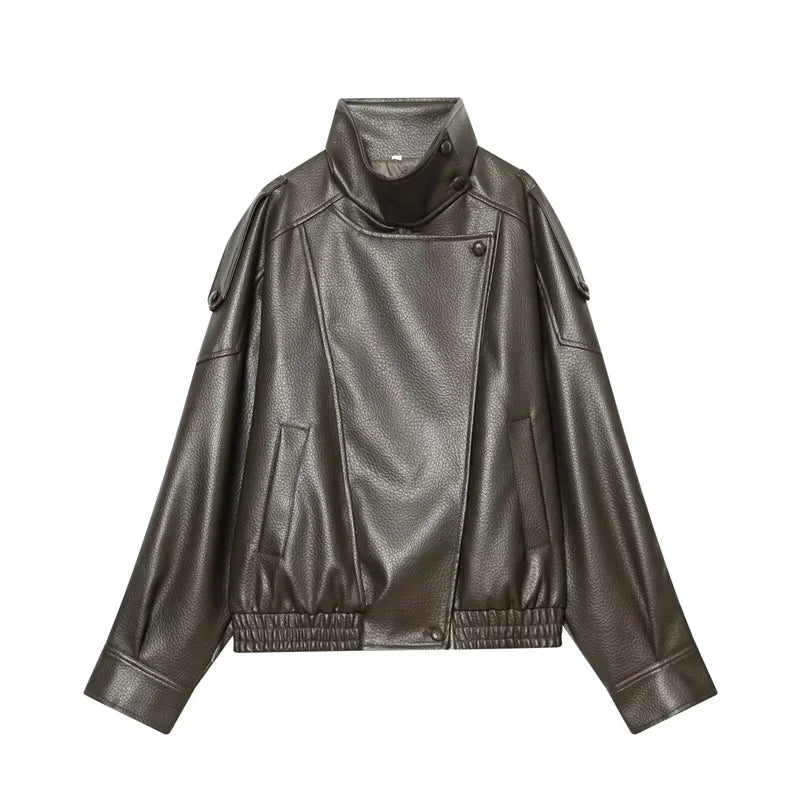 Veste Femme Simili-Cuir Noir Biker