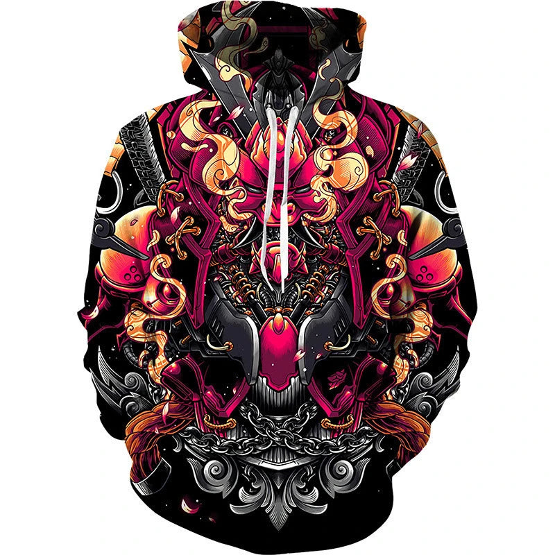 Hoodie Anime 3D Noir Samouraï