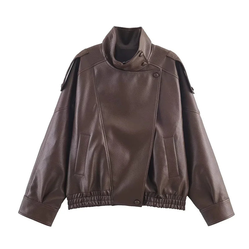 Veste Femme Simili-Cuir Noir Biker