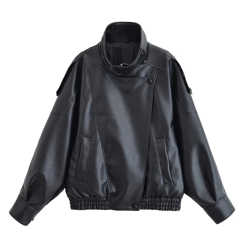 Veste Femme Simili-Cuir Noir Biker