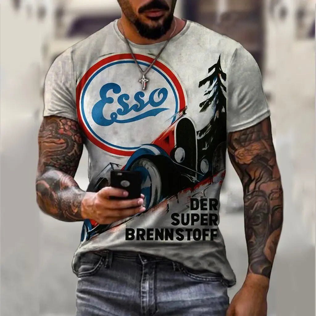 T-Shirt Rétro Moto Oversize Homme