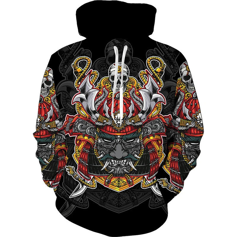 Hoodie Anime 3D Noir Samouraï