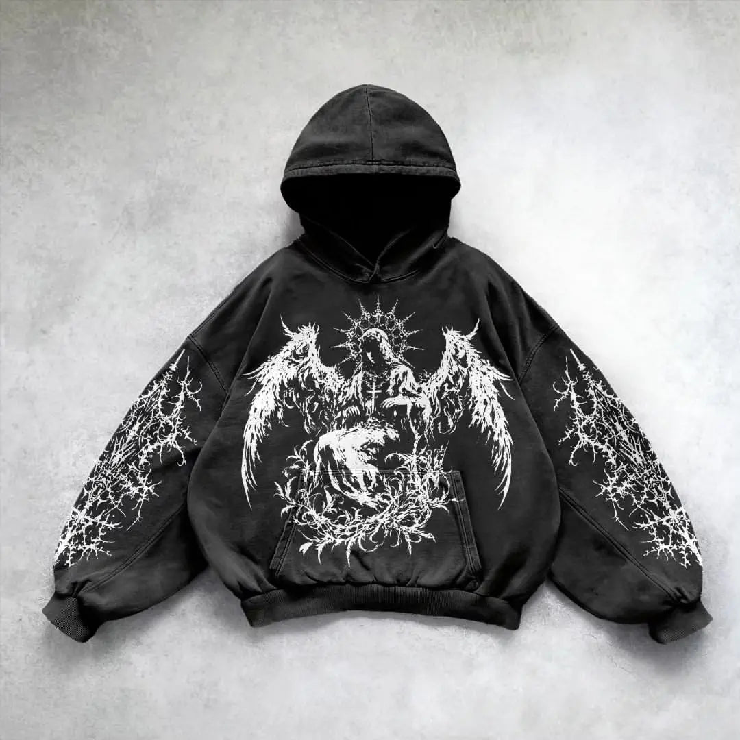 Hoodie Gothic Ange Imprimé Oversize