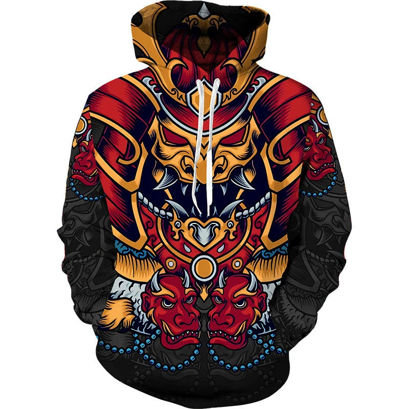 Hoodie Anime 3D Noir Samouraï