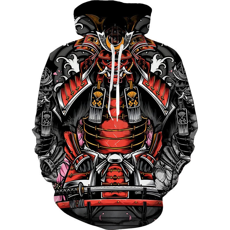 Hoodie Anime 3D Noir Samouraï