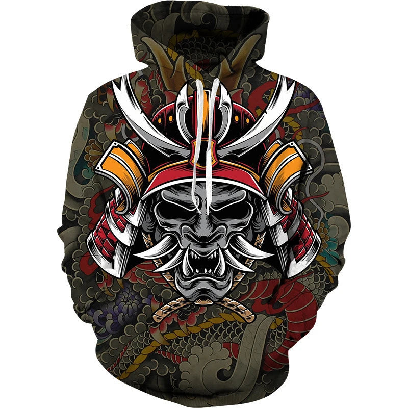 Hoodie Anime 3D Noir Samouraï