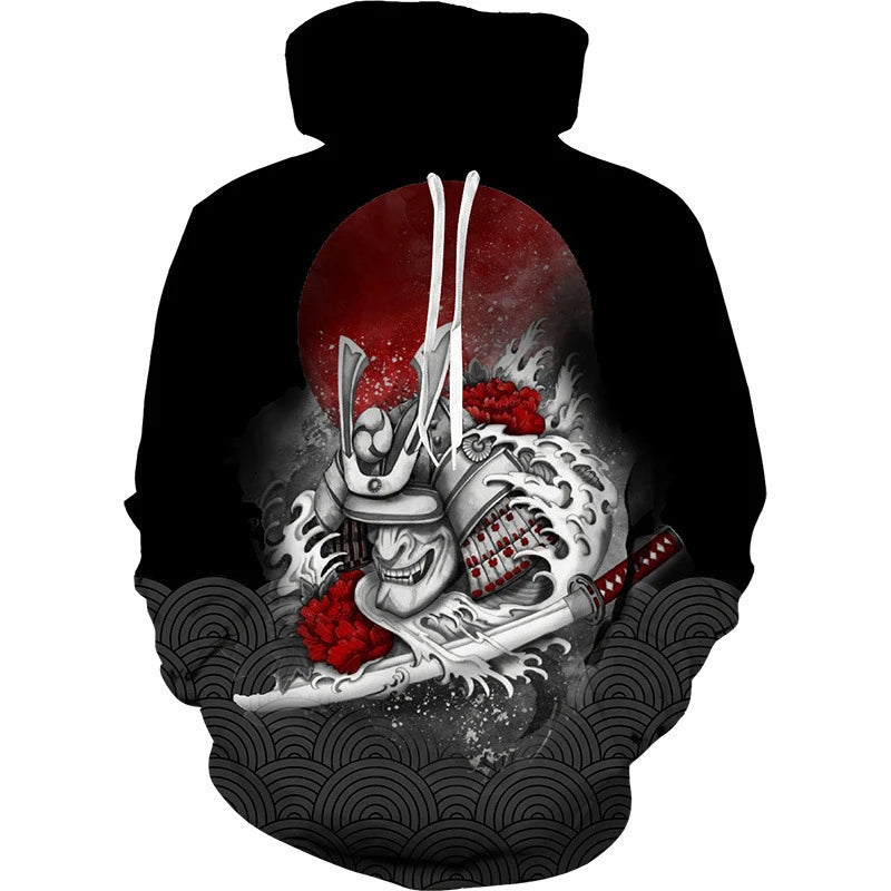 Hoodie Anime 3D Noir Samouraï