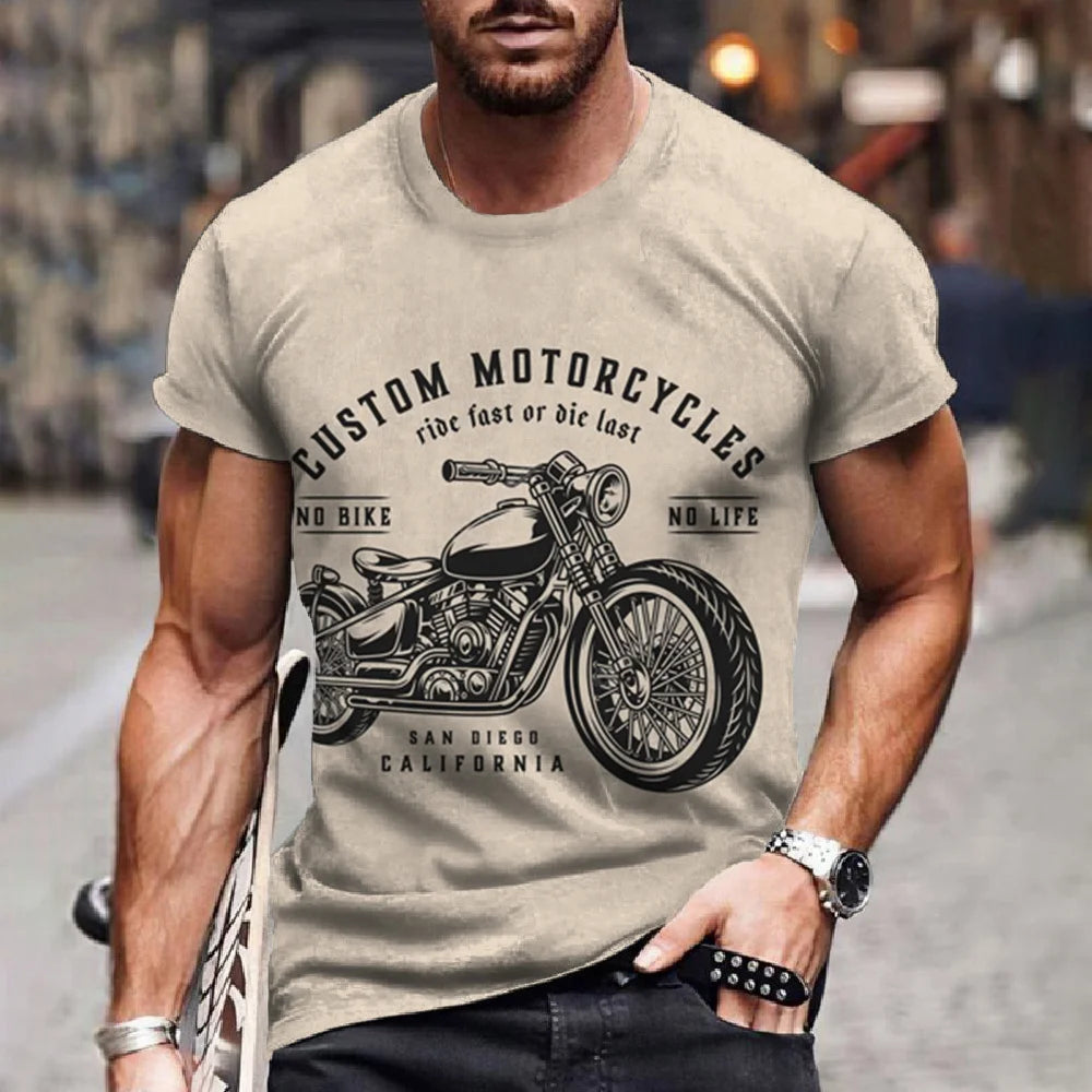 T-Shirt Rétro Moto Oversize Homme
