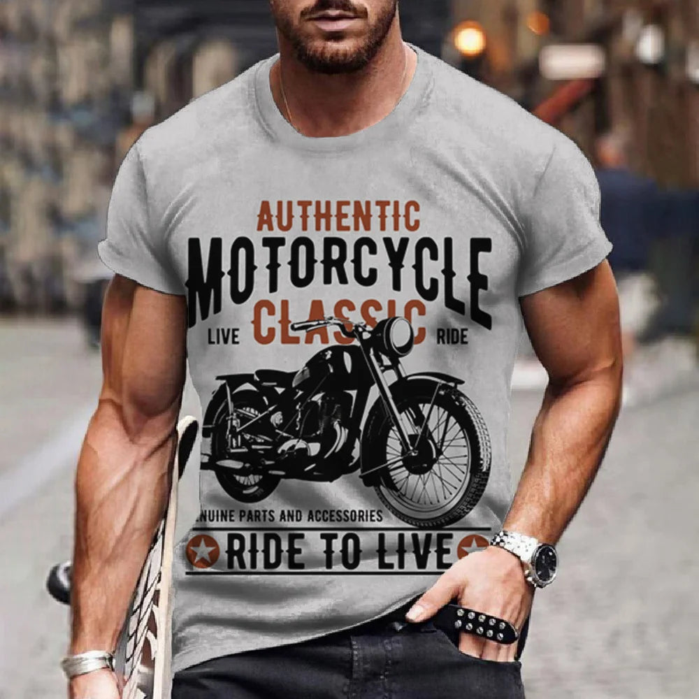 T-Shirt Rétro Moto Oversize Homme