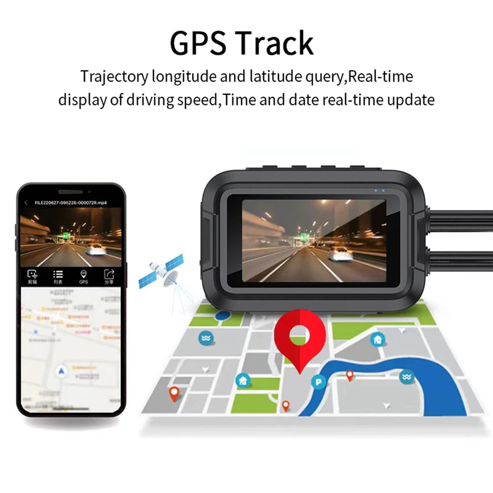 Dashcam Moto 1080P Avant/Arrière GPS