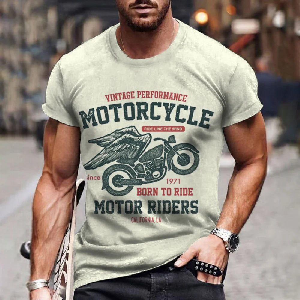 T-Shirt Rétro Moto Oversize Homme