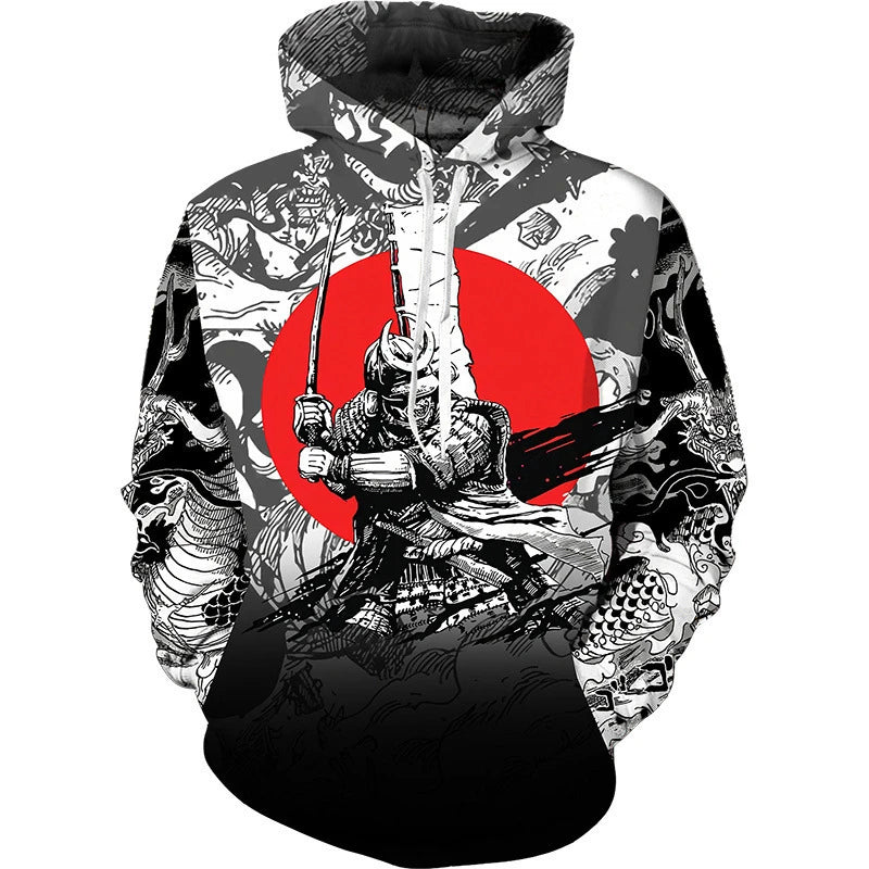 Hoodie Anime 3D Noir Samouraï