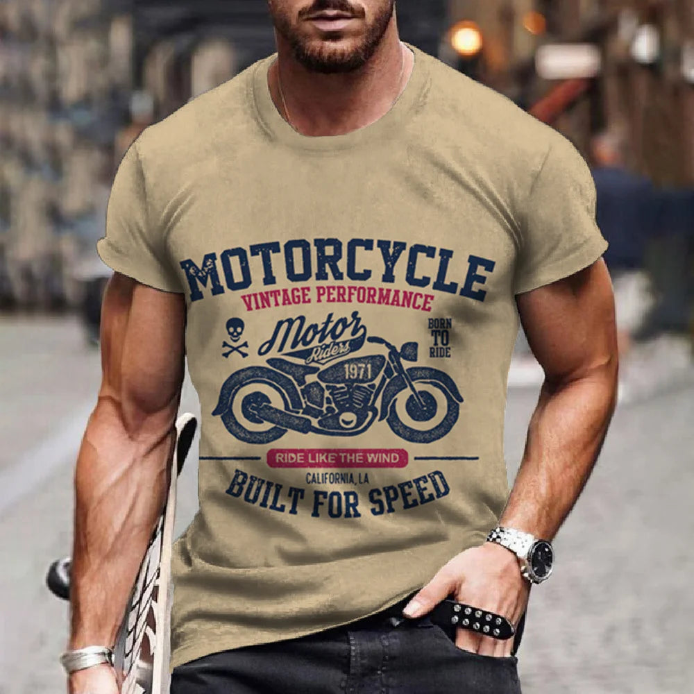 T-Shirt Rétro Moto Oversize Homme