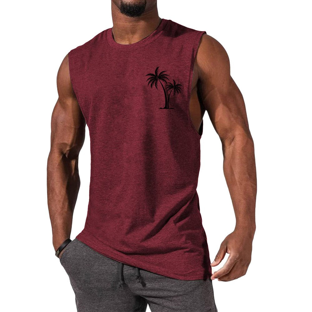 Coconut Tree Embroidery Vest Summer Beach Tank Tops Workout Muscle Men Sports Fitness T-shirt — vue 11 — AZOTH