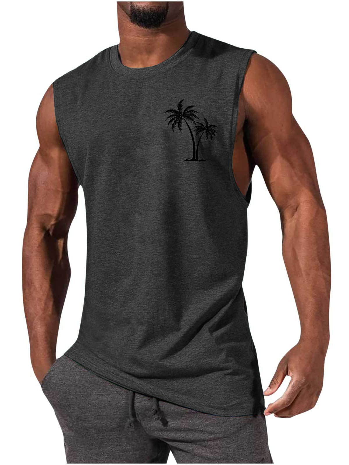 Coconut Tree Embroidery Vest Summer Beach Tank Tops Workout Muscle Men Sports Fitness T-shirt — vue 4 — AZOTH
